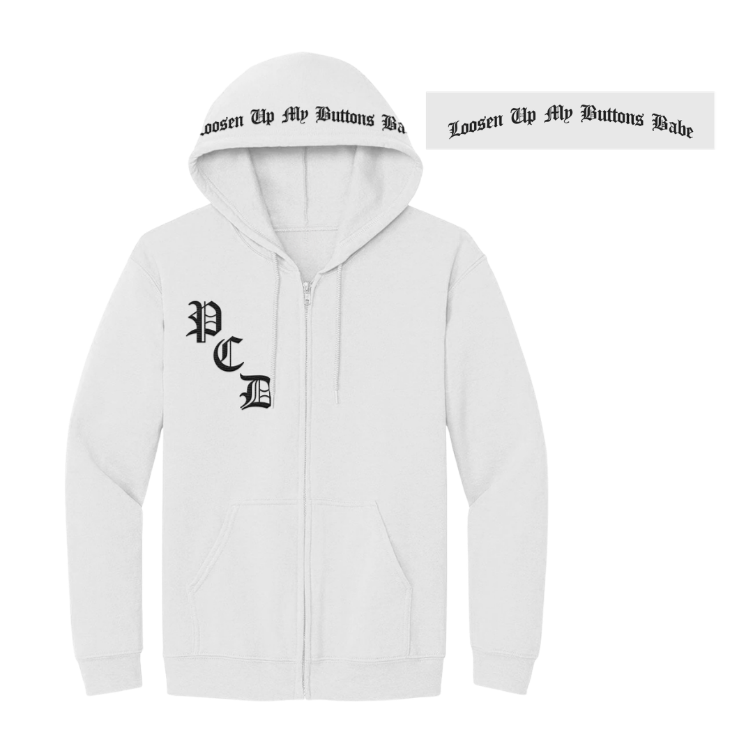 Buttons Zip Hoodie – White
